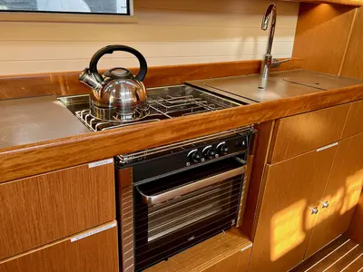 Galley of Veronica, a Bavaria Cruiser 46 sailboat at Athens, Greece