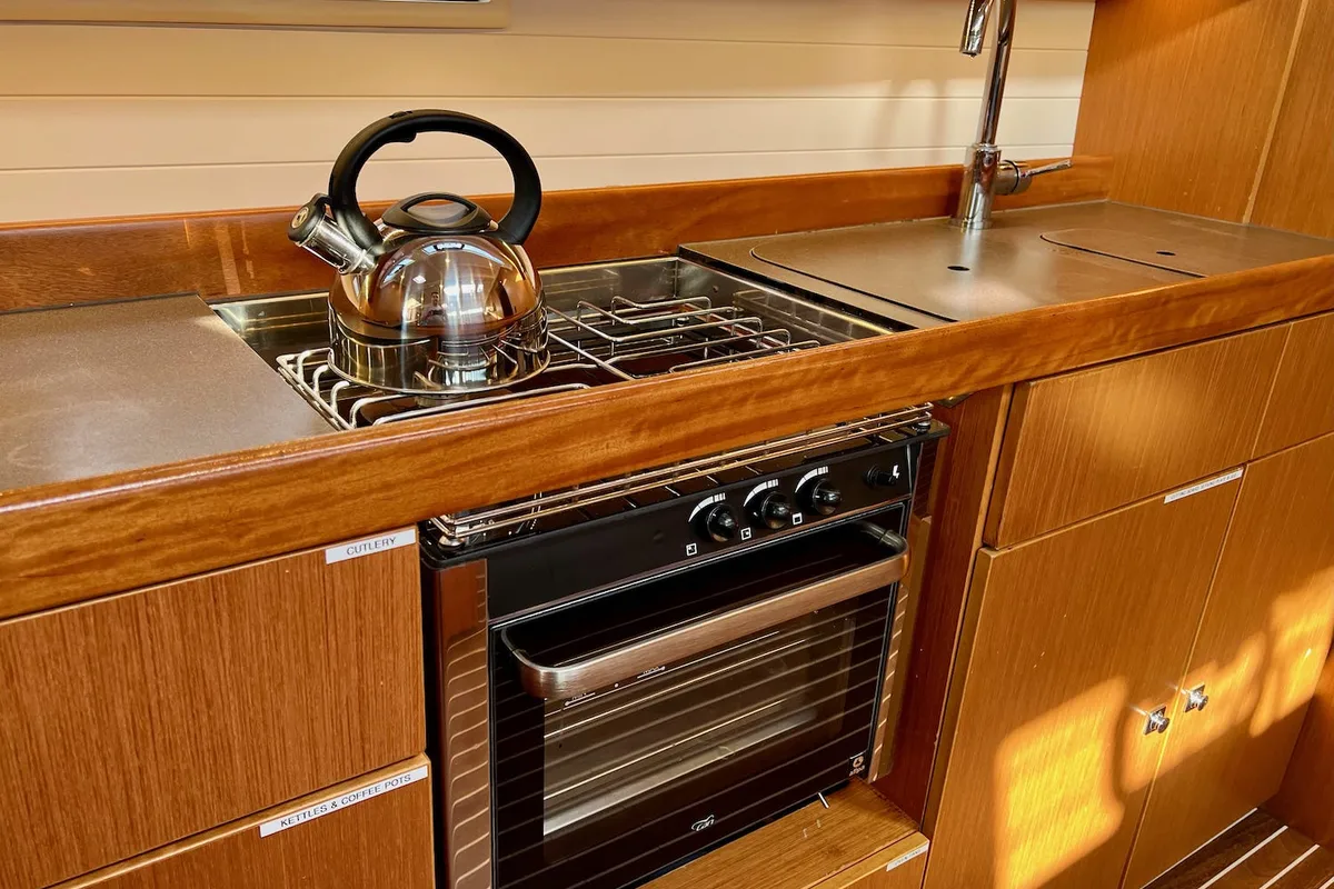 Galley of Veronica, a Bavaria Cruiser 46 sailboat at Athens, Greece