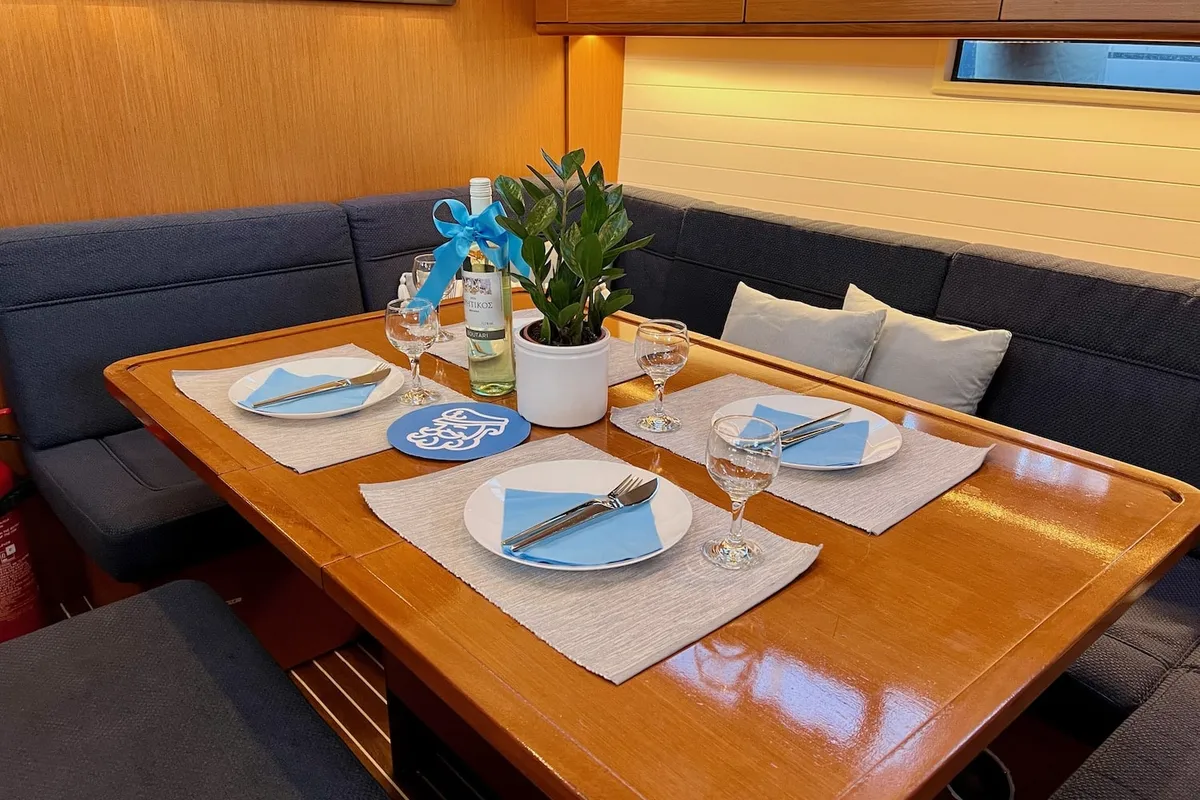 Salon of Veronica, a Bavaria Cruiser 46 sailboat at Athens, Greece