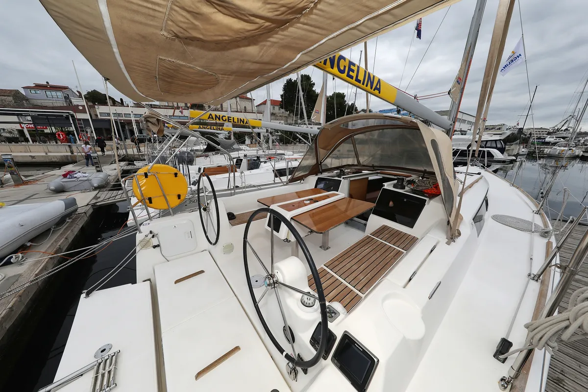 Cockpit of Feniks, a Dufour 350 GL sailboat at Grad Vodice, Croatia