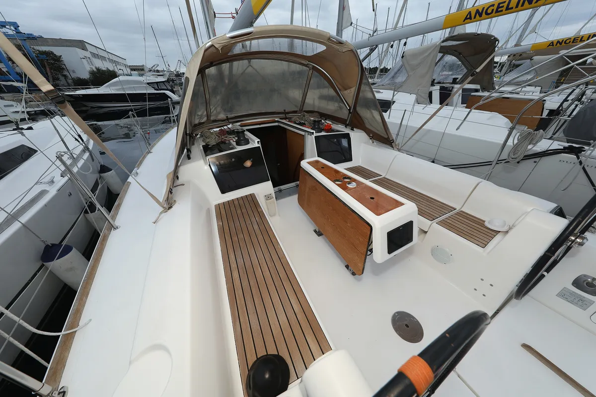 Cockpit of Feniks, a Dufour 350 GL sailboat at Grad Vodice, Croatia