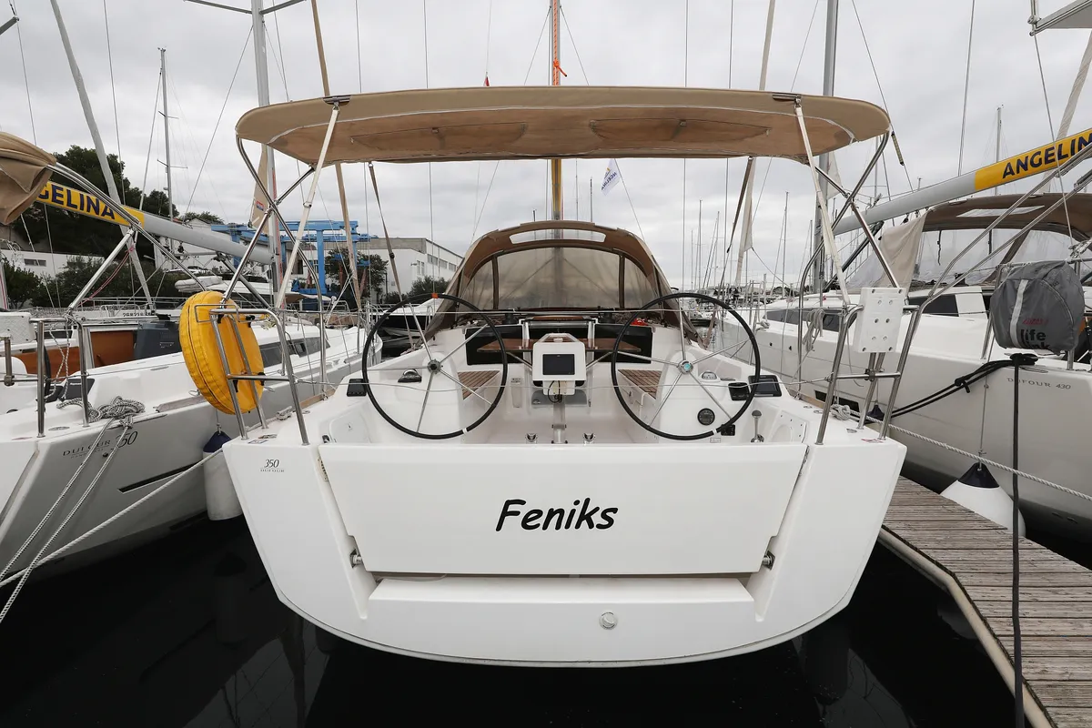 Cockpit of Feniks, a Dufour 350 GL sailboat at Grad Vodice, Croatia
