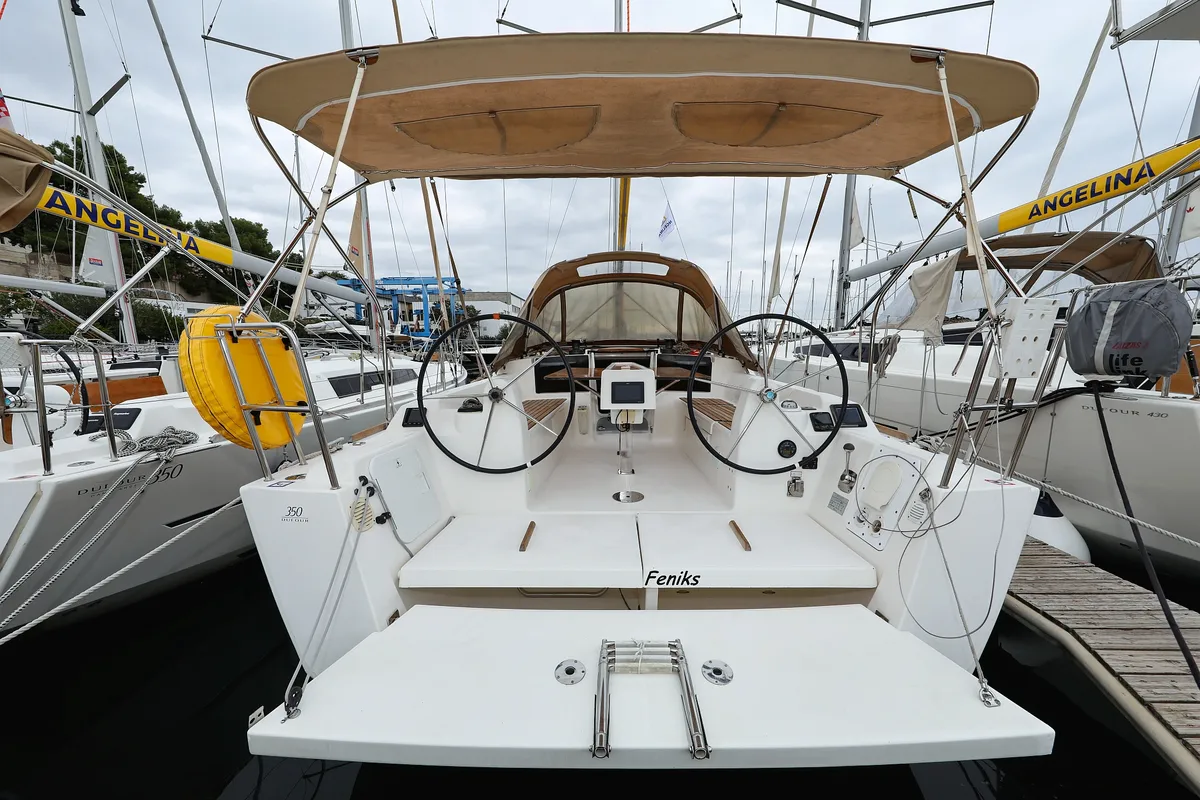 Cockpit of Feniks, a Dufour 350 GL sailboat at Grad Vodice, Croatia