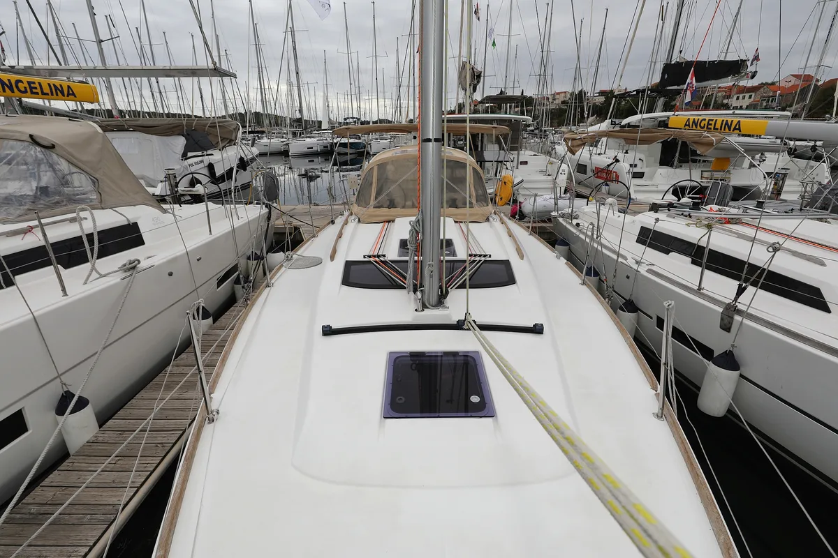 Deck of Feniks, a Dufour 350 GL sailboat at Grad Vodice, Croatia