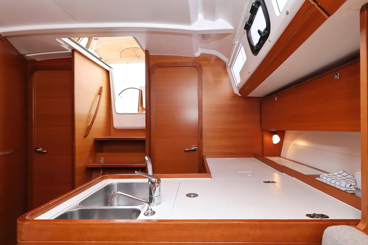 Galley of Feniks, a Dufour 350 GL sailboat at Grad Vodice, Croatia