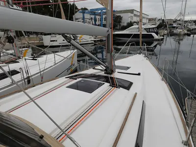 Deck of Feniks, a Dufour 350 GL sailboat at Grad Vodice, Croatia