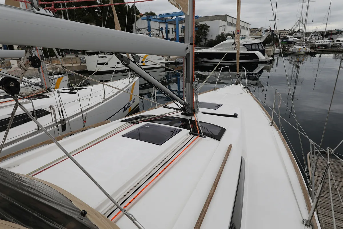 Deck of Feniks, a Dufour 350 GL sailboat at Grad Vodice, Croatia