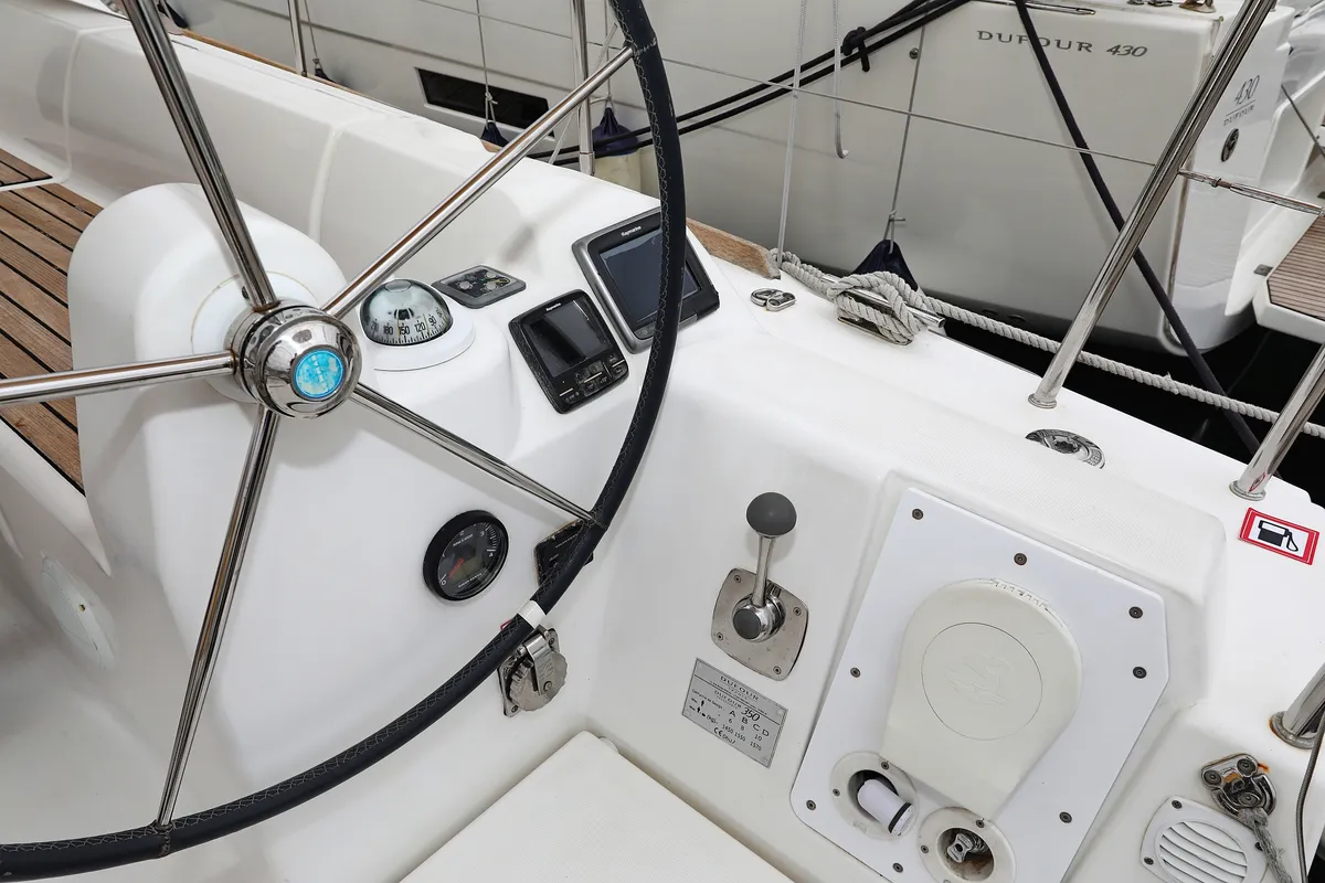Cockpit of Feniks, a Dufour 350 GL sailboat at Grad Vodice, Croatia