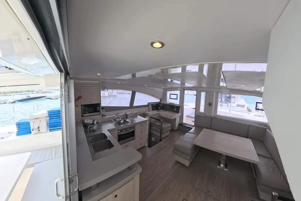 Galley of Amused, a Leopard 48 catamaran at Road Town, British Virgin Islands