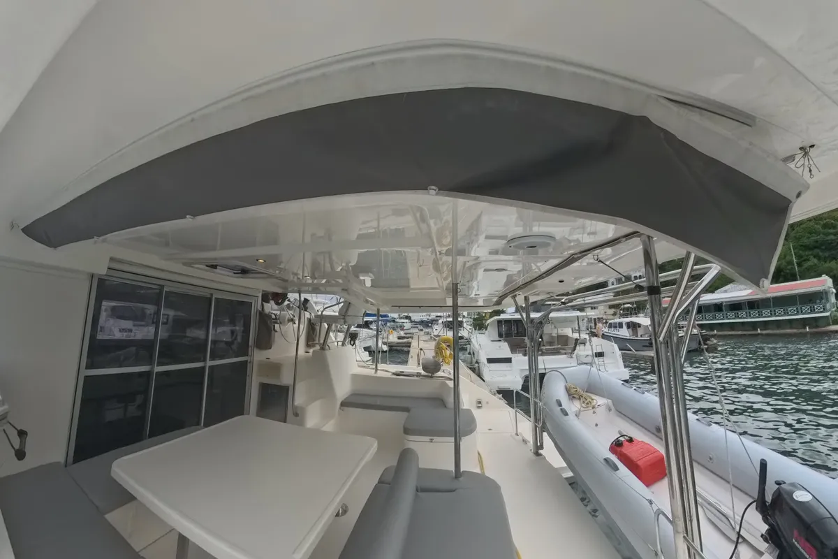 Deck of Amused, a Leopard 48 catamaran at Road Town, British Virgin Islands