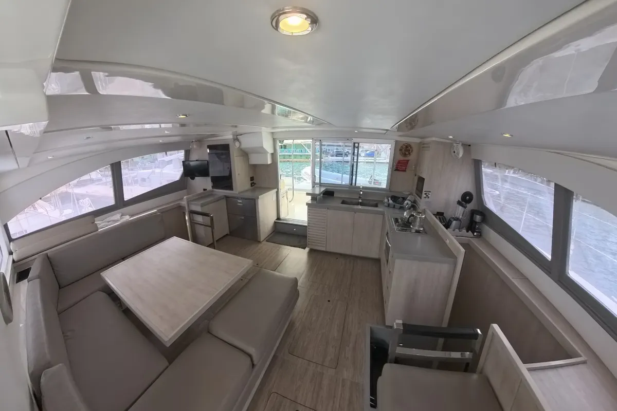 Galley of Amused, a Leopard 48 catamaran at Road Town, British Virgin Islands