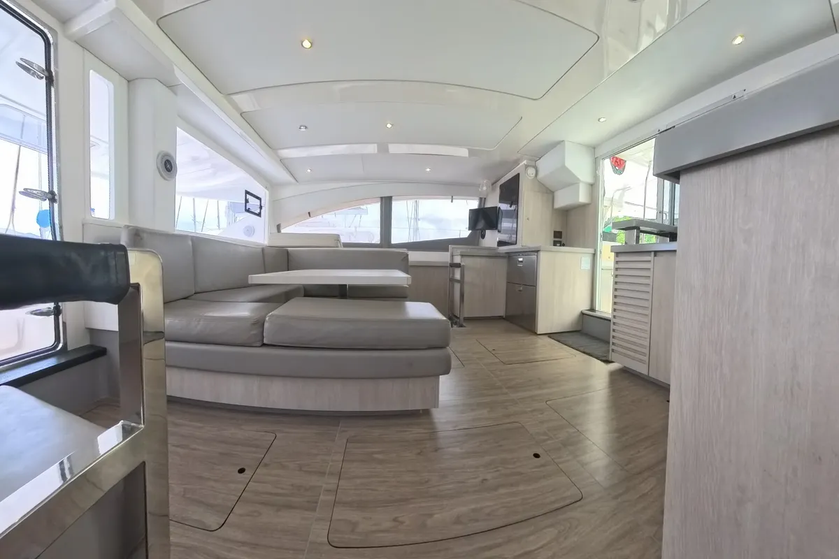 Salon of Amused, a Leopard 48 catamaran at Road Town, British Virgin Islands