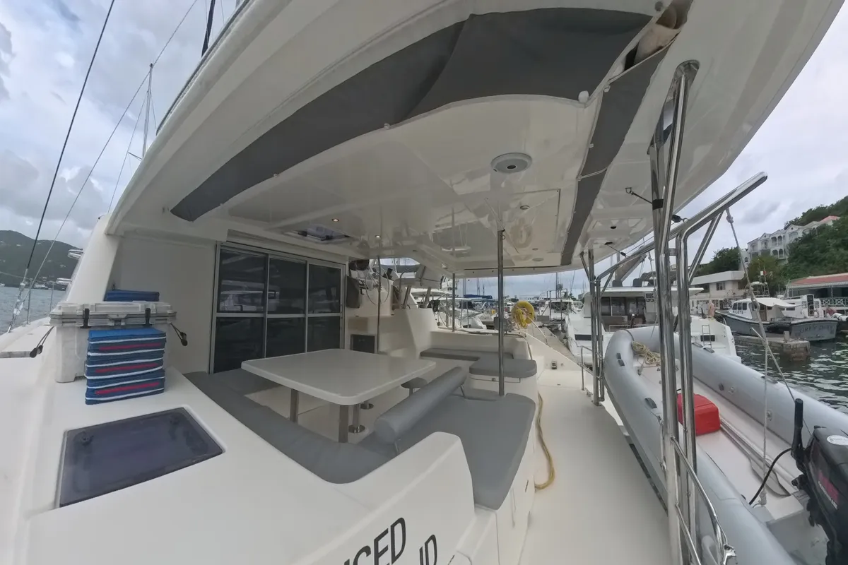 Deck of Amused, a Leopard 48 catamaran at Road Town, British Virgin Islands