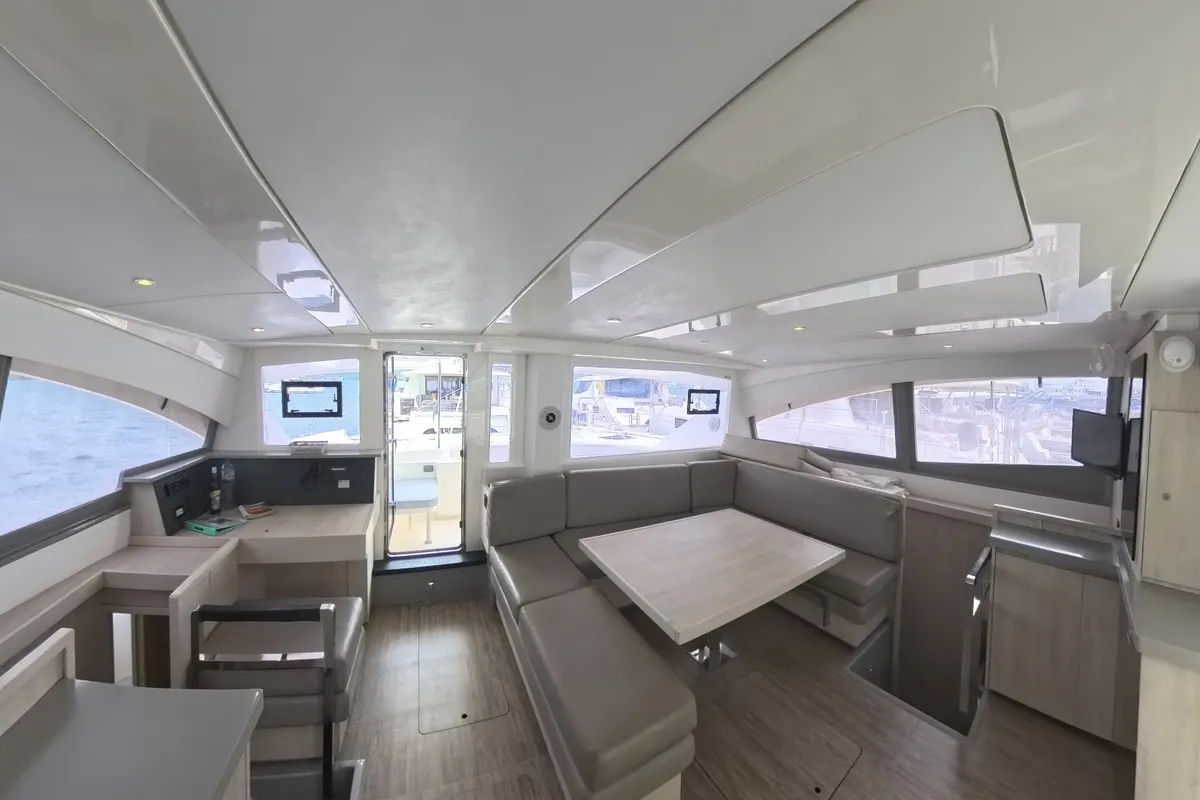 Salon of Amused, a Leopard 48 catamaran at Road Town, British Virgin Islands