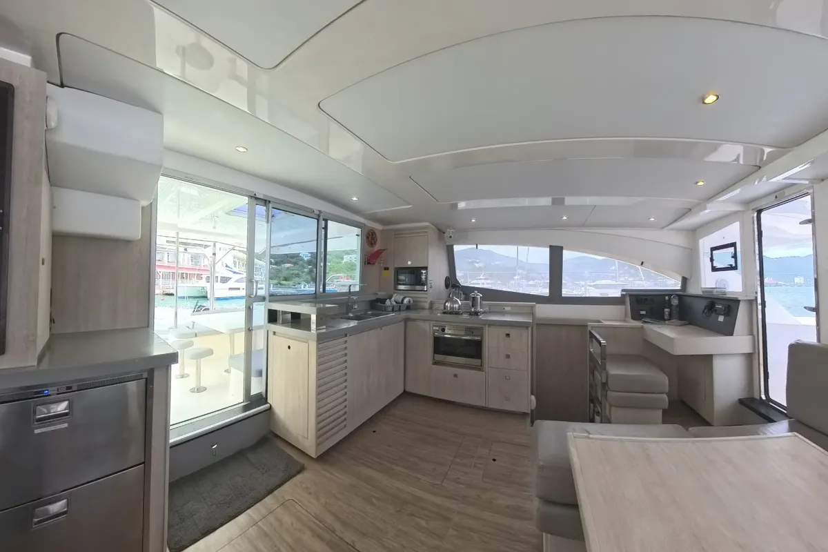 Galley of Amused, a Leopard 48 catamaran at Road Town, British Virgin Islands