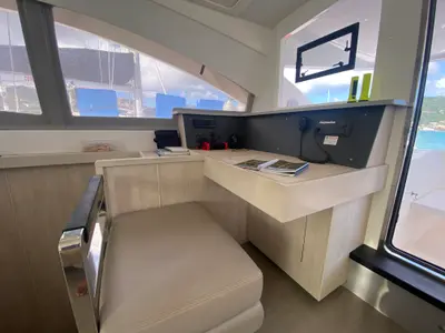 Salon of Amused, a Leopard 48 catamaran at Road Town, British Virgin Islands