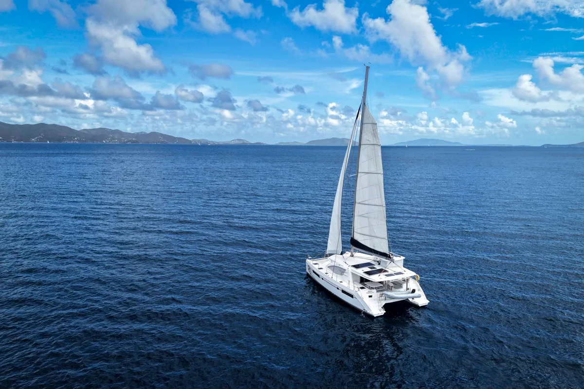 Exterior view of Amused, a Leopard 48 catamaran at Road Town, British Virgin Islands