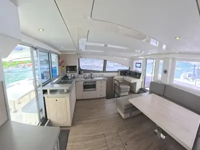 Galley of Amused, a Leopard 48 catamaran at Road Town, British Virgin Islands