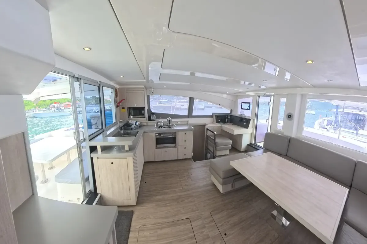 Galley of Amused, a Leopard 48 catamaran at Road Town, British Virgin Islands