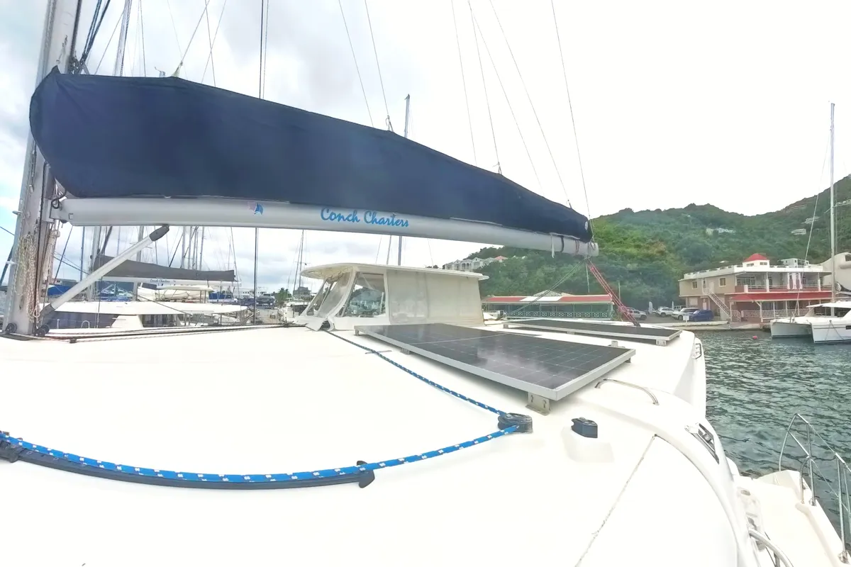 Exterior view of Amused, a Leopard 48 catamaran at Road Town, British Virgin Islands