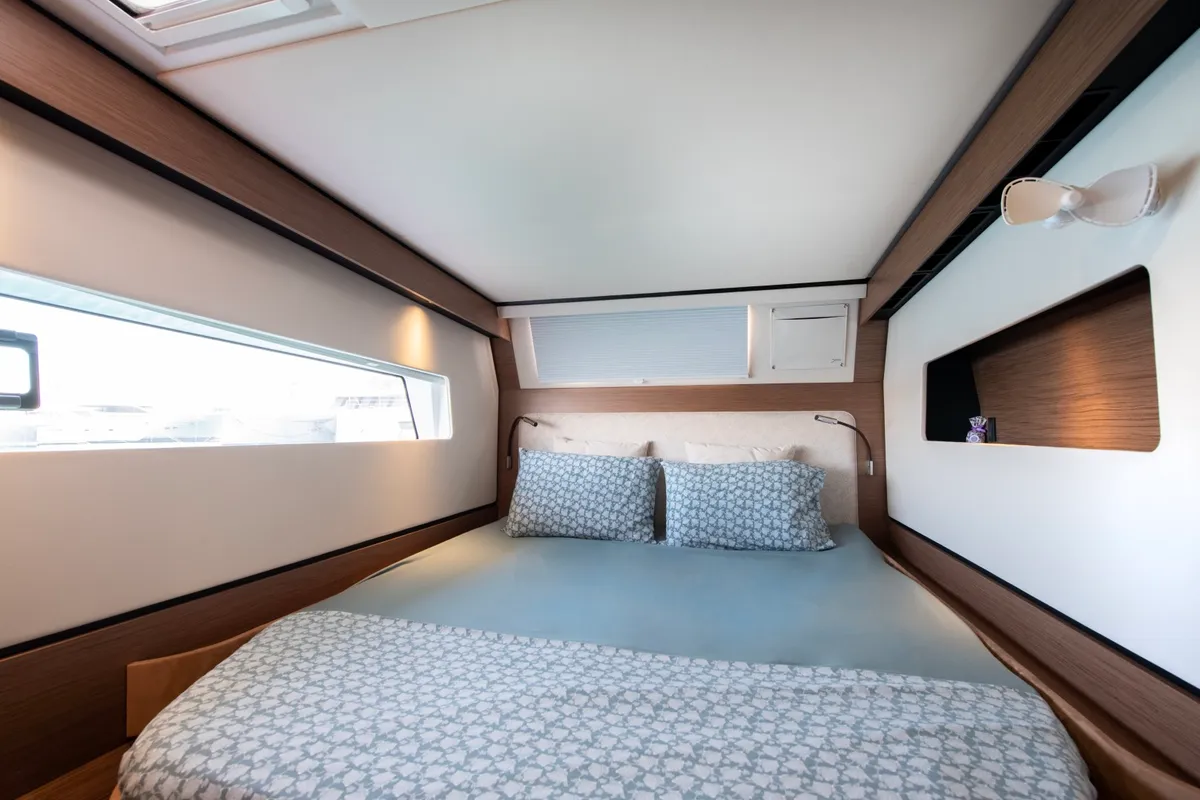 Cabin on Luna, a Nautitech 48 Open catamaran at Lavrion, Greece