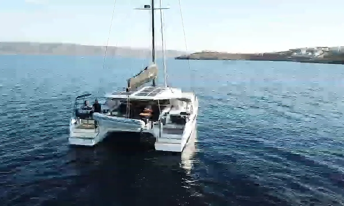 Exterior view of Luna, a Nautitech 48 Open catamaran at Lavrion, Greece
