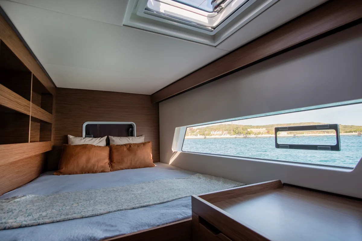 Cabin on Luna, a Nautitech 48 Open catamaran at Lavrion, Greece