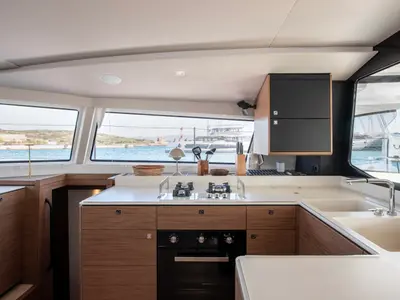 Galley of Luna, a Nautitech 48 Open catamaran at Lavrion, Greece