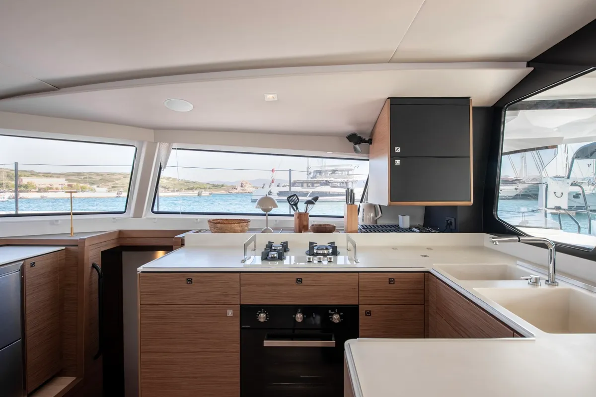 Galley of Luna, a Nautitech 48 Open catamaran at Lavrion, Greece