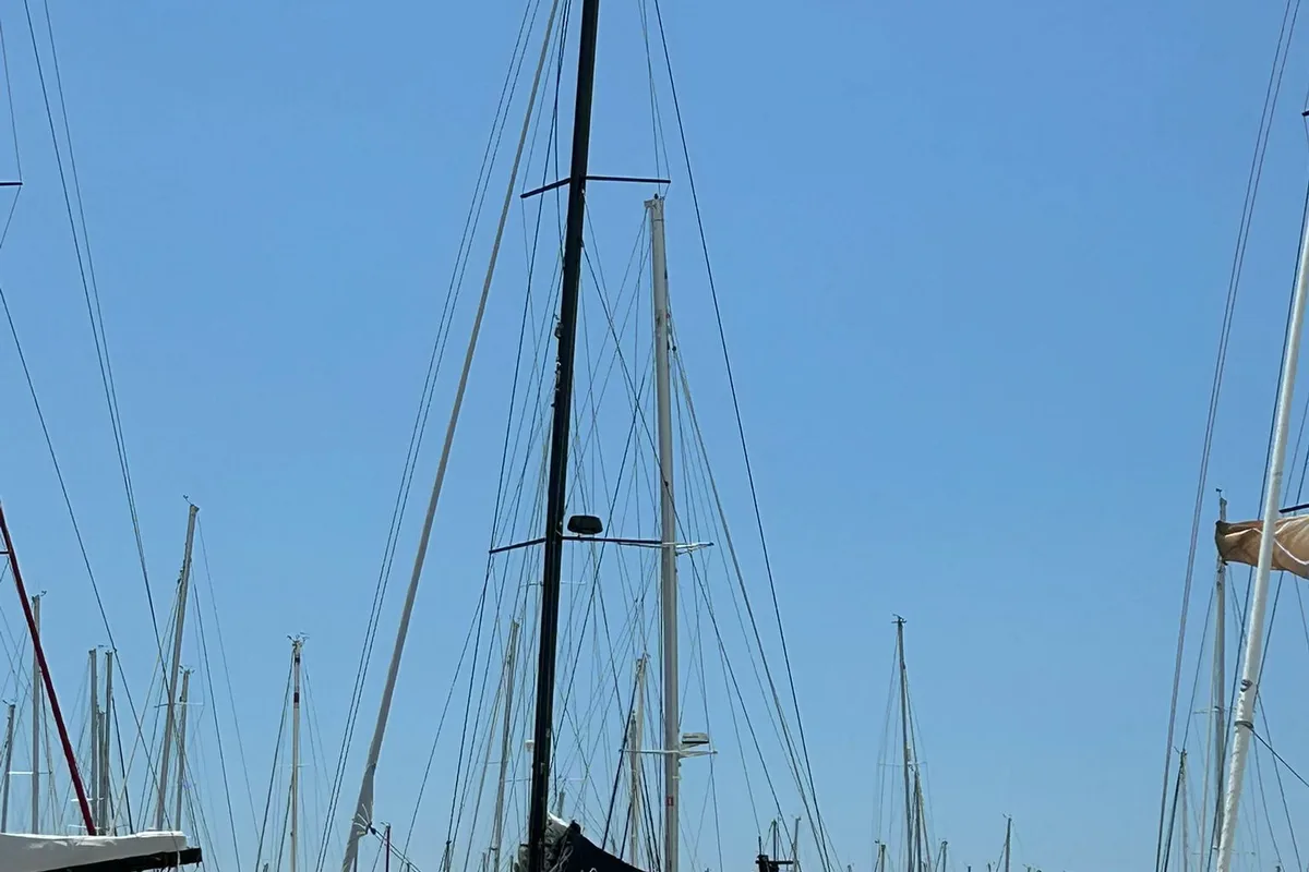 Exterior view of Luna, a Nautitech 48 Open catamaran at Lavrion, Greece