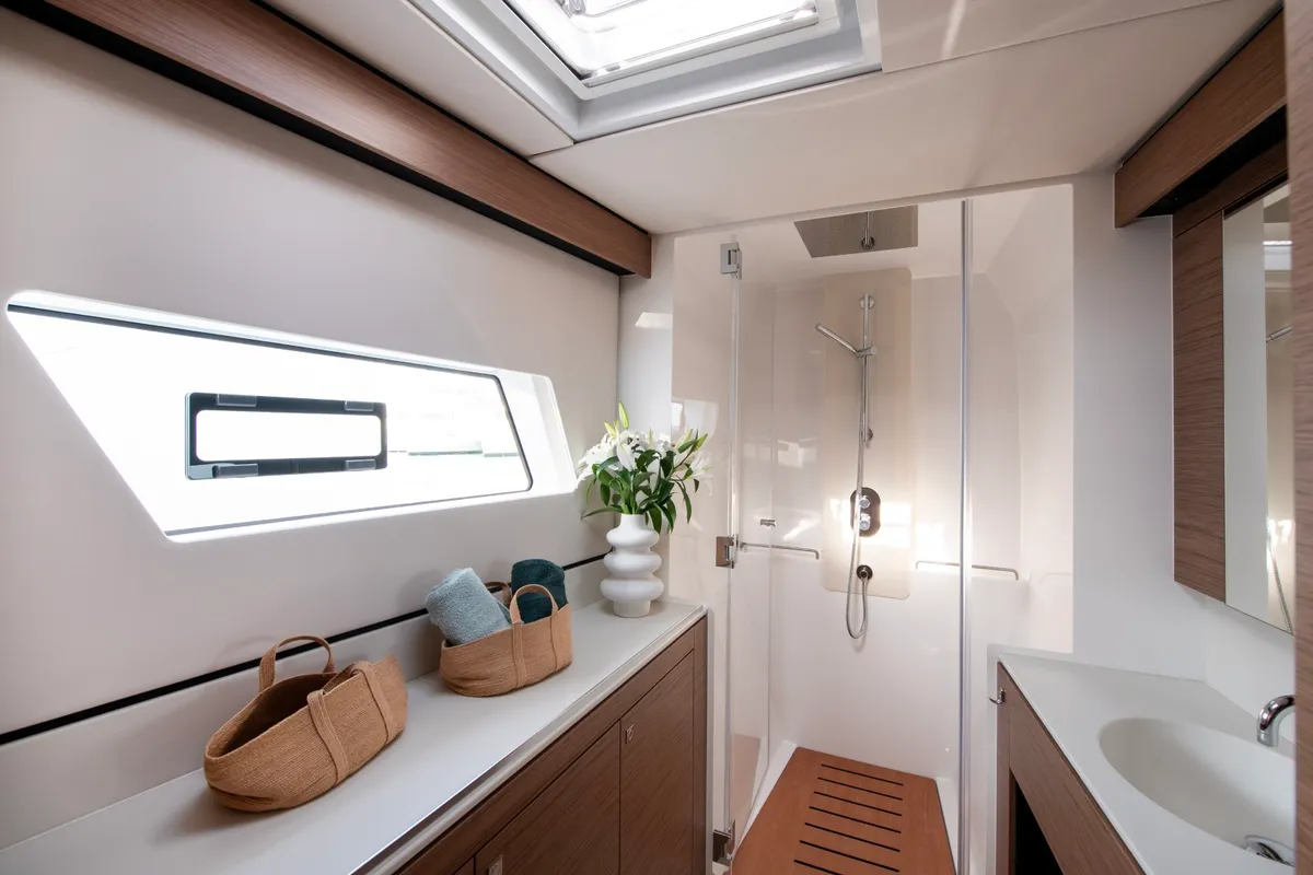 Head on Luna, a Nautitech 48 Open catamaran at Lavrion, Greece