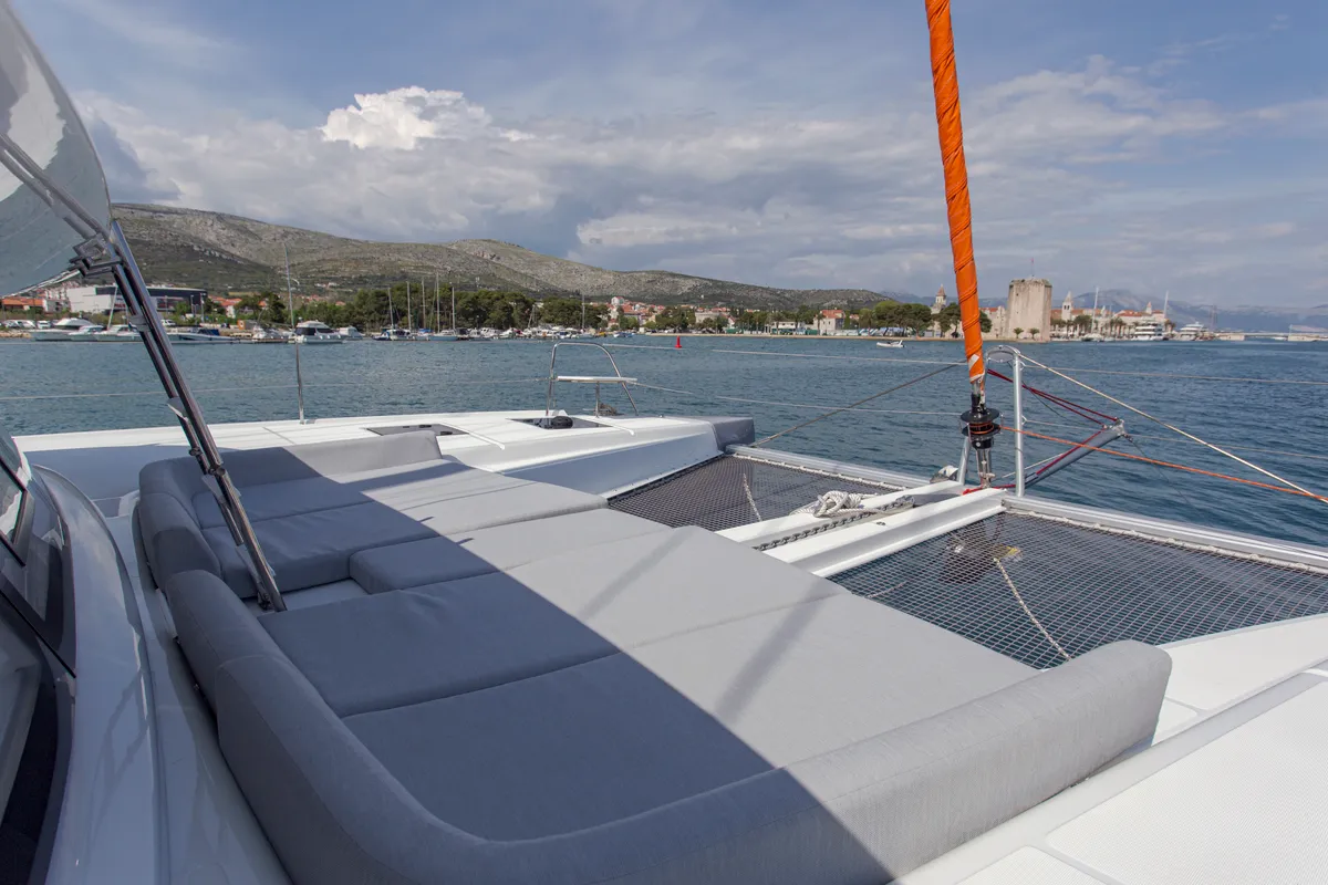 Deck of White Lotus, a Excess 15 catamaran at Mytikas, Greece