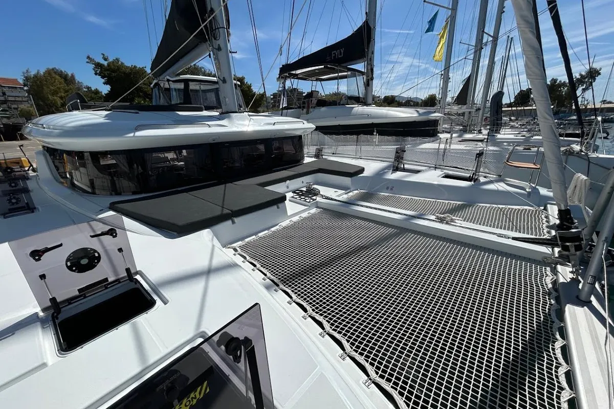 Deck of Zen 2, a Lagoon 43 catamaran at Athens, Greece
