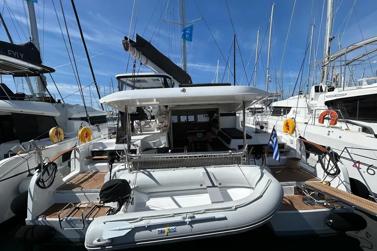Deck of Zen 2, a Lagoon 43 catamaran at Athens, Greece