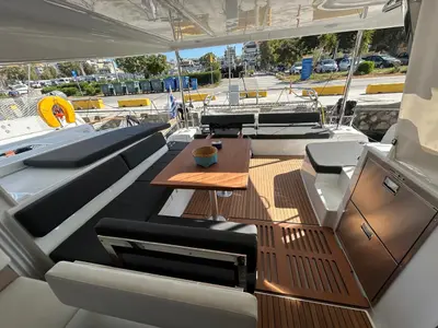 Salon of Zen 2, a Lagoon 43 catamaran at Athens, Greece