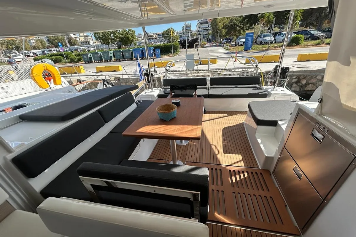 Salon of Zen 2, a Lagoon 43 catamaran at Athens, Greece