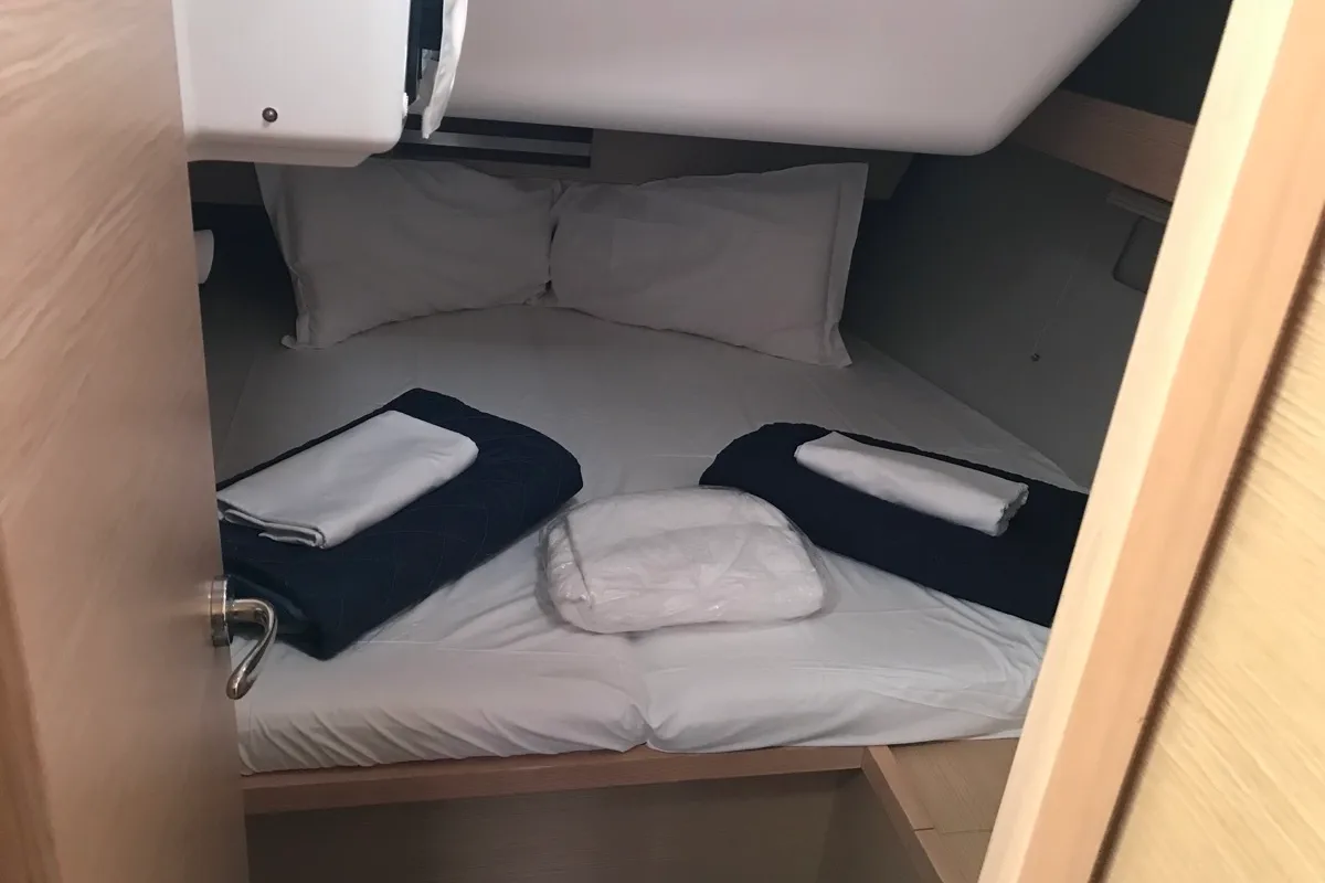 Cabin on Pavo, a Dufour 430 sailboat at Olbia, Italy