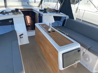 Deck of Pavo, a Dufour 430 sailboat at Olbia, Italy