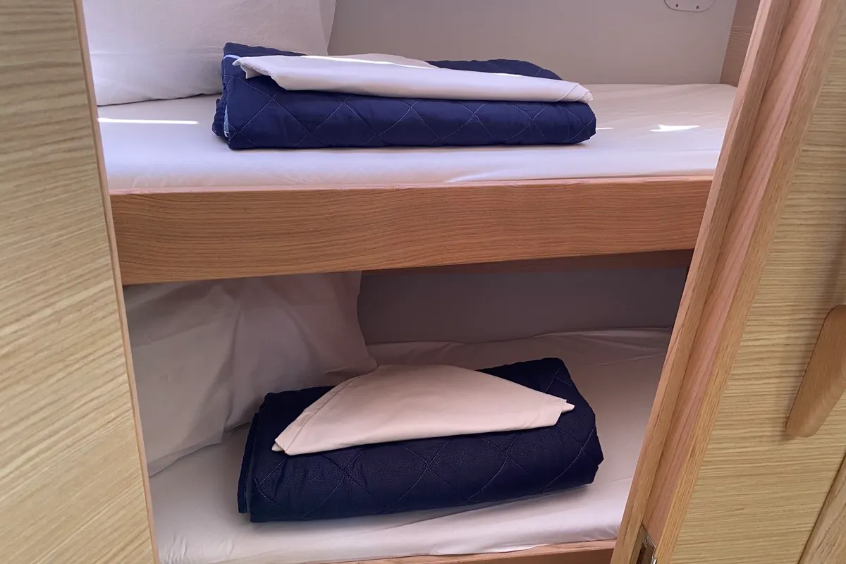 Cabin on Pavo, a Dufour 430 sailboat at Olbia, Italy