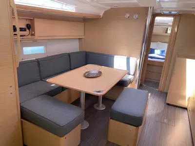 Salon of Pavo, a Dufour 430 sailboat at Olbia, Italy