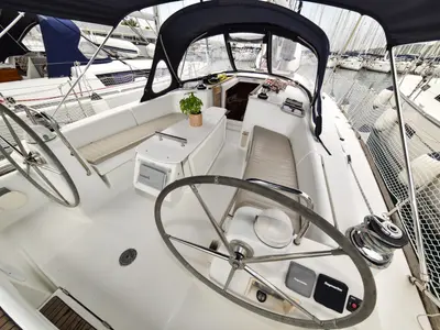 Cockpit of Playmaker, a Beneteau Oceanis 43 sailboat at Sukošan, Croatia