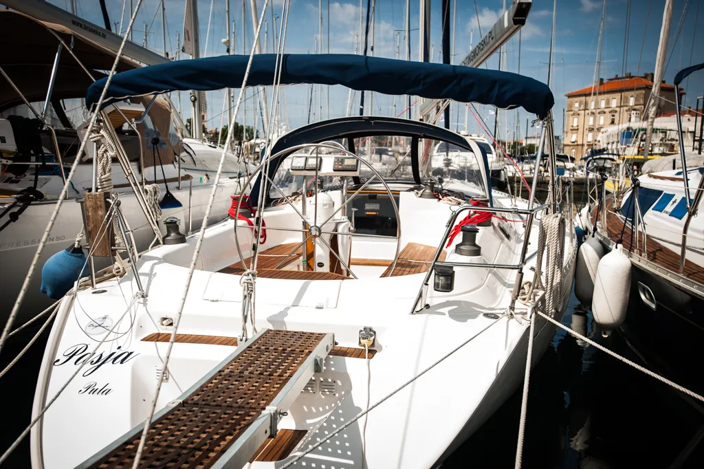 Cockpit of Pasja, a Dufour 45 Classic sailboat at Zadar, Croatia