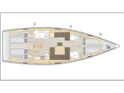 Floor plan of AF-H458, a Hanse 458 sailboat at Athens, Greece