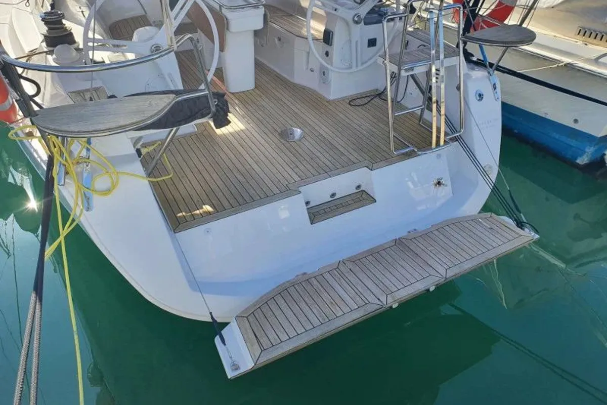 Exterior view of KARLETA, a Elan Impression 40 sailboat at Baška Voda, Croatia