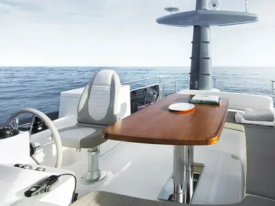 Cockpit of CiuCiu, a Azimut Magellano 53 motorboat at Naples, Italy