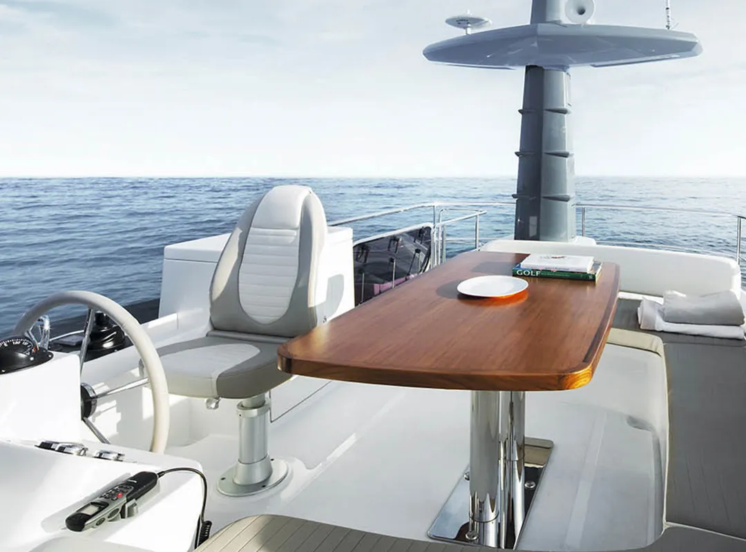 Cockpit of CiuCiu, a Azimut Magellano 53 motorboat at Naples, Italy