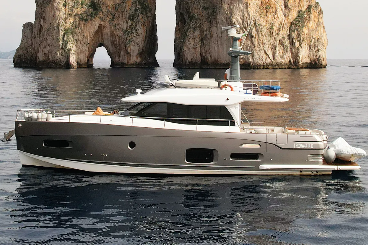 Exterior view of CiuCiu, a Azimut Magellano 53 motorboat at Naples, Italy