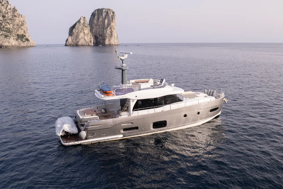 Exterior view of CiuCiu, a Azimut Magellano 53 motorboat at Naples, Italy