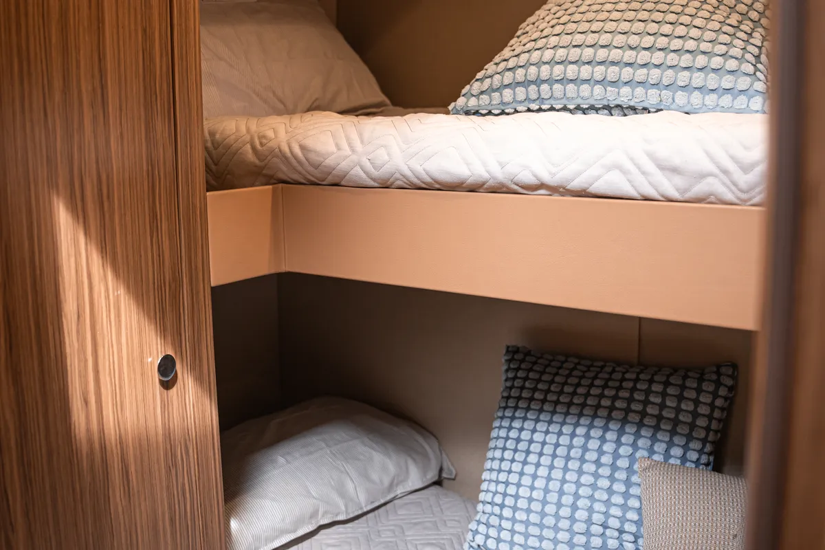Cabin on CiuCiu, a Azimut Magellano 53 motorboat at Naples, Italy