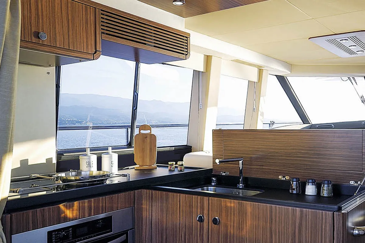 Galley of CiuCiu, a Azimut Magellano 53 motorboat at Naples, Italy